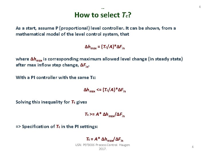 4 . . . How to select Tc? As a start, assume P (proportional)