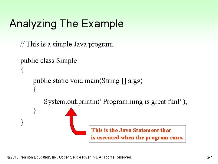 Analyzing The Example // This is a simple Java program. public class Simple {