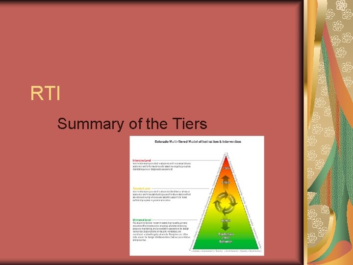 RTI Summary of the Tiers 