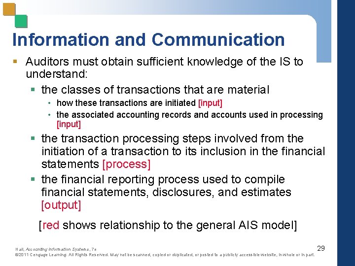 Information and Communication § Auditors must obtain sufficient knowledge of the IS to understand: