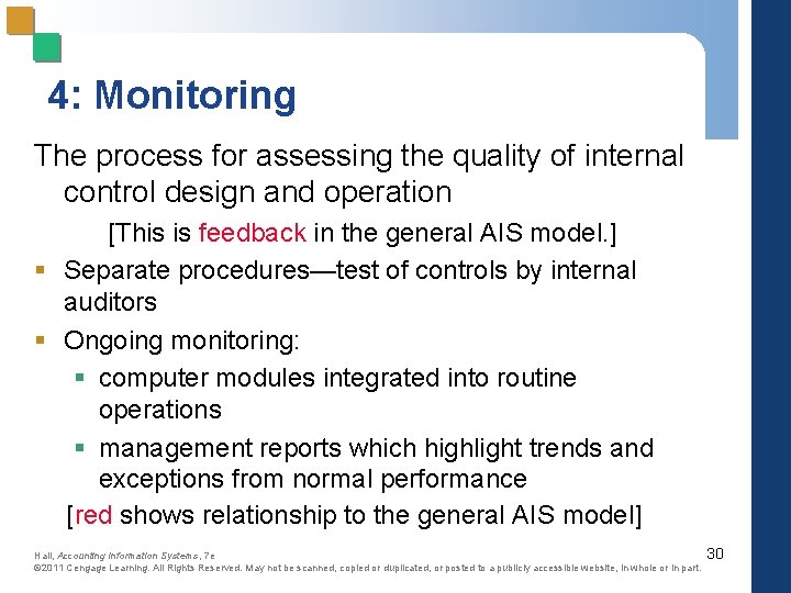 4: Monitoring The process for assessing the quality of internal control design and operation