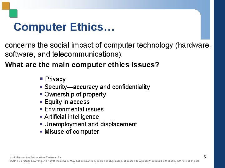 Computer Ethics… concerns the social impact of computer technology (hardware, software, and telecommunications). What