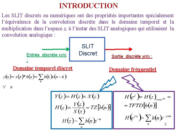 INTRODUCTION Les SLIT discrets ou numériques ont des propriétés importantes spécialement l’équivalence de la