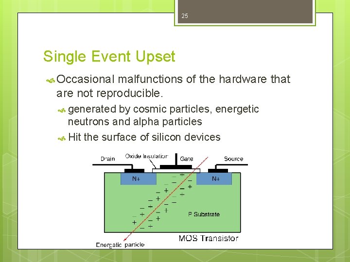 25 Single Event Upset Occasional malfunctions of the hardware that are not reproducible. generated