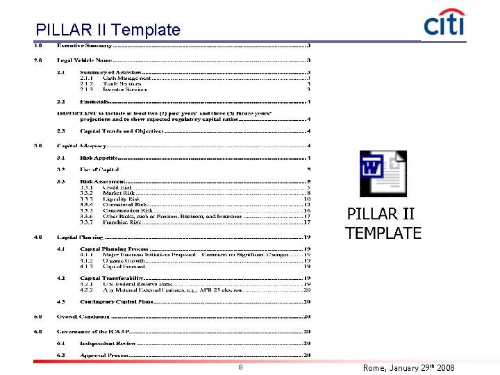 PILLAR II Template 8 Rome, January 29 th 2008 