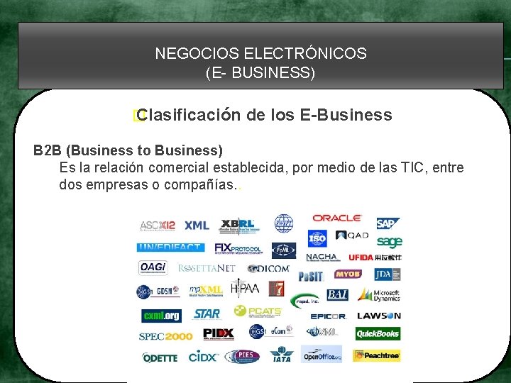 NEGOCIOS ELECTRÓNICOS (E- BUSINESS) � Clasificación de los E-Business B 2 B (Business to