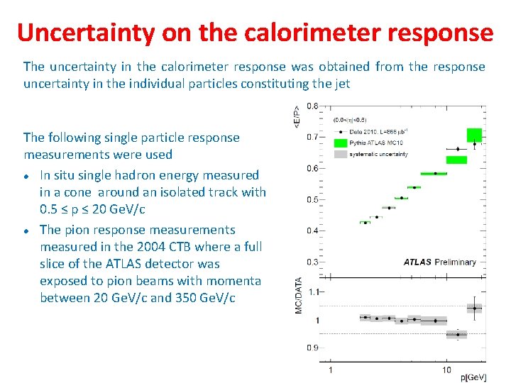 Uncertainty on the calorimeter response The uncertainty in the calorimeter response was obtained from