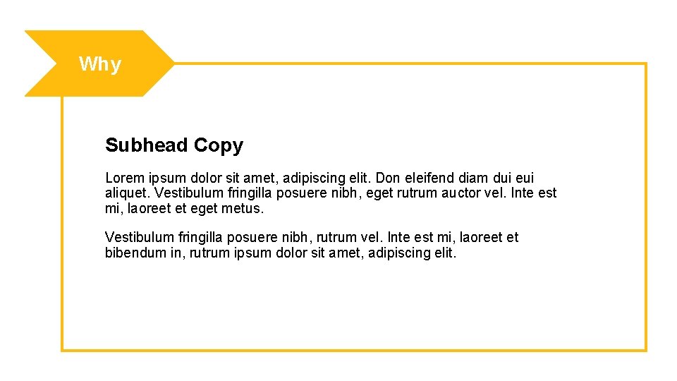 Why Subhead Copy Lorem ipsum dolor sit amet, adipiscing elit. Don eleifend diam dui