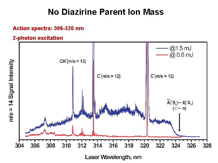 No Diazirine Parent Ion Mass Action spectra: 306 -326 nm 2 -photon excitation 