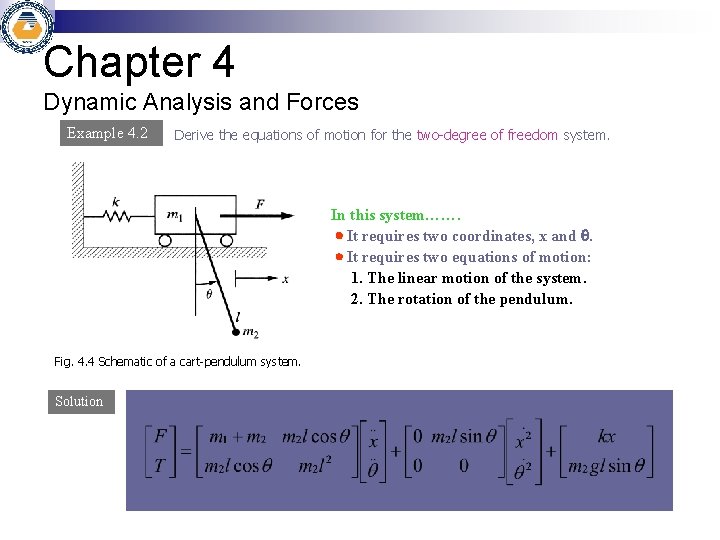 Chapter 4 Dynamic Analysis and Forces Example 4. 2 Derive the equations of motion