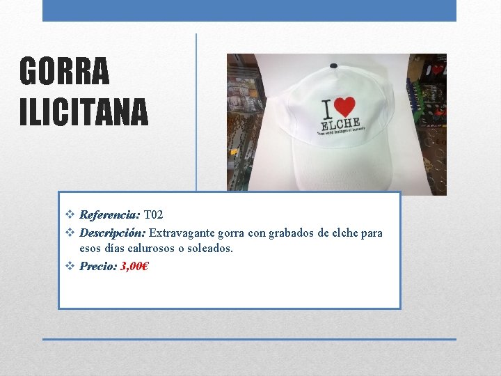 GORRA ILICITANA v Referencia: T 02 v Descripción: Extravagante gorra con grabados de elche