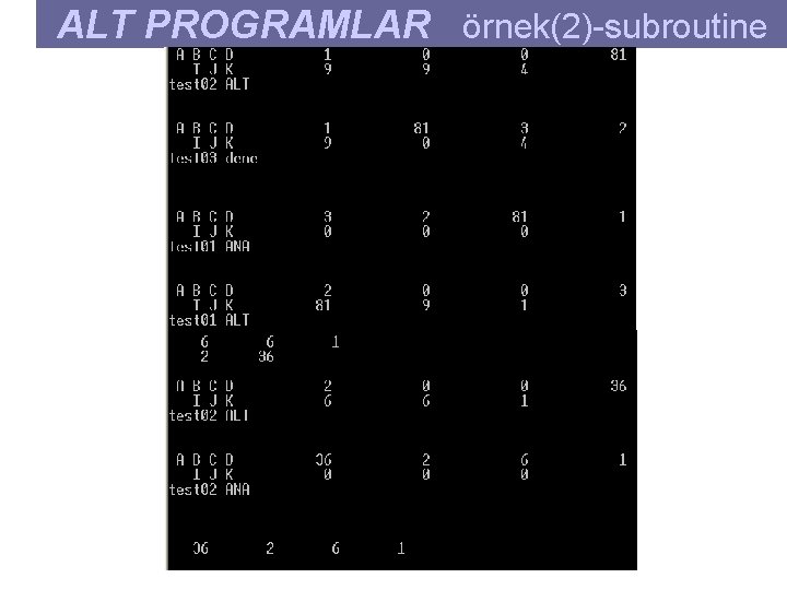 ALT PROGRAMLAR örnek(2)-subroutine 