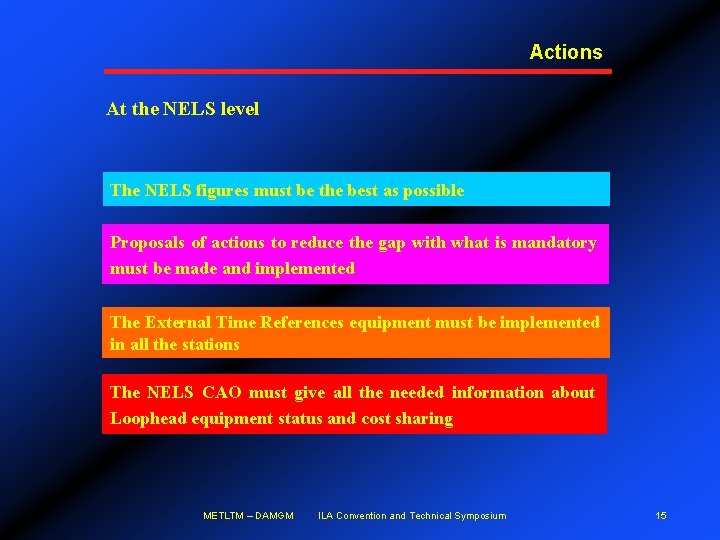 Actions At the NELS level The NELS figures must be the best as possible