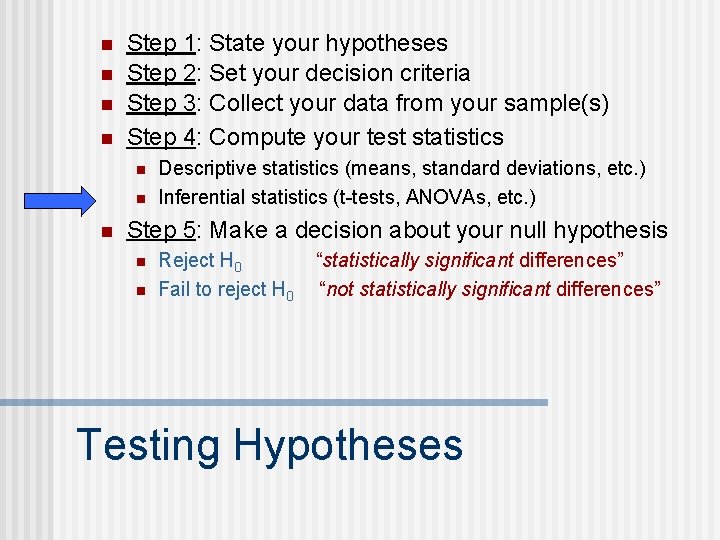 n n Step 1: State your hypotheses Step 2: Set your decision criteria Step