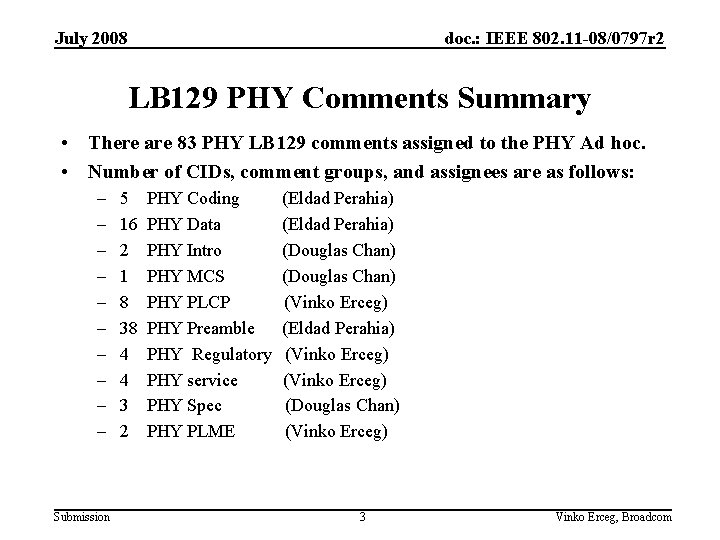 July 2008 doc. : IEEE 802. 11 -08/0797 r 2 LB 129 PHY Comments