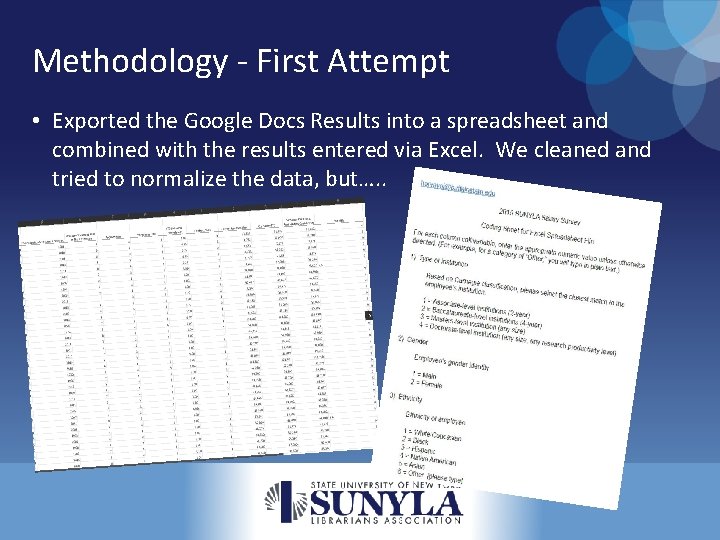 Methodology - First Attempt • Exported the Google Docs Results into a spreadsheet and