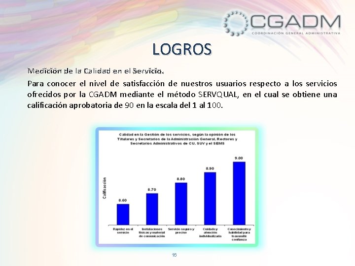 LOGROS Medición de la Calidad en el Servicio. Para conocer el nivel de satisfacción