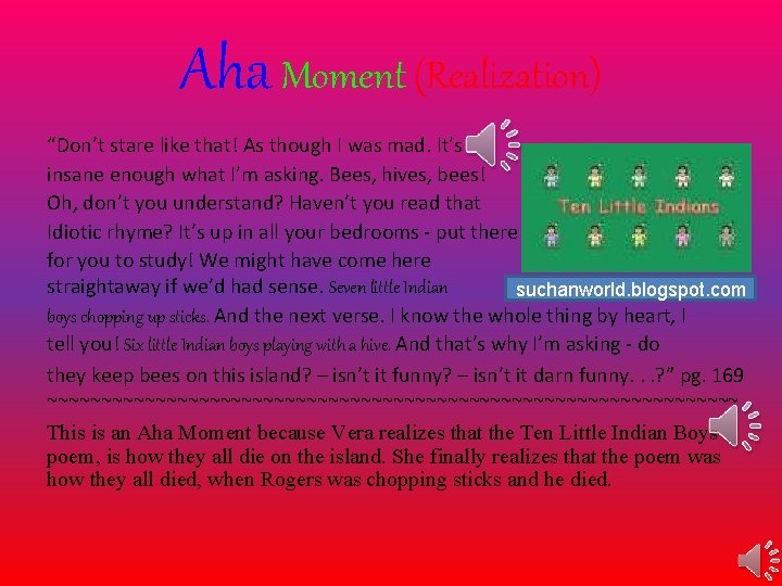 Aha Moment (Realization) “Don’t stare like that! As though I was mad. It’s insane