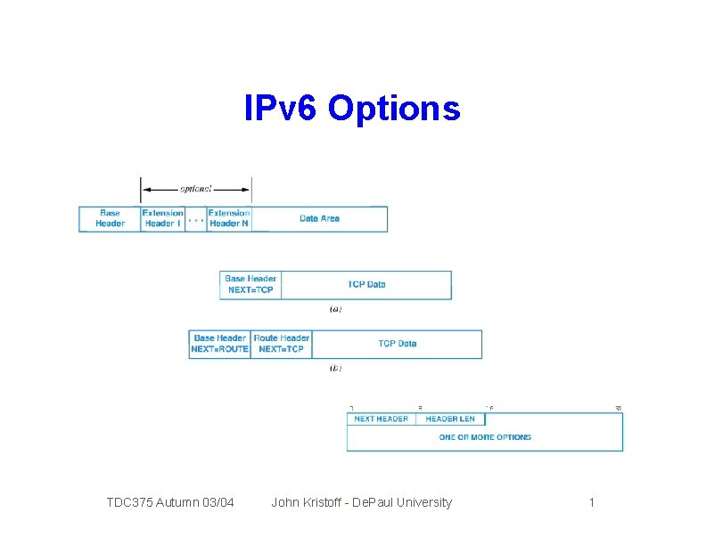 IPv 6 Options TDC 375 Autumn 03/04 John Kristoff - De. Paul University 1
