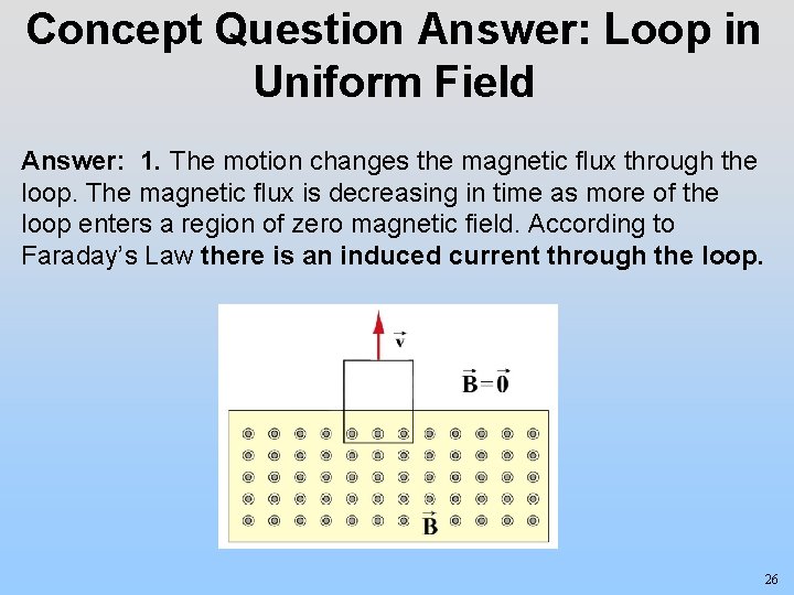 Concept Question Answer: Loop in Uniform Field Answer: 1. The motion changes the magnetic