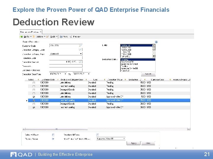Explore the Proven Power of QAD Enterprise Financials Deduction Review | Building the Effective