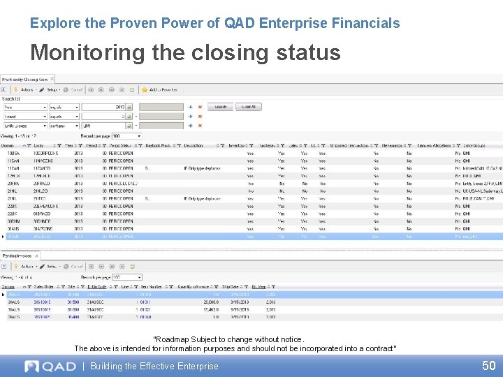 Explore the Proven Power of QAD Enterprise Financials Monitoring the closing status “Roadmap Subject