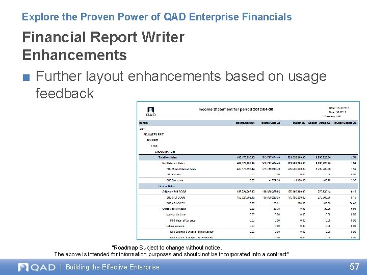 Explore the Proven Power of QAD Enterprise Financials Financial Report Writer Enhancements ■ Further