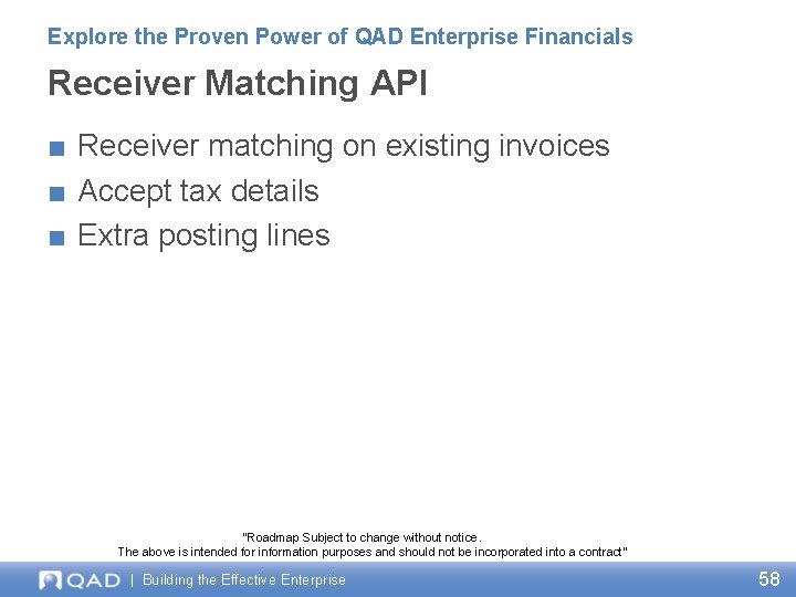 Explore the Proven Power of QAD Enterprise Financials Receiver Matching API ■ Receiver matching