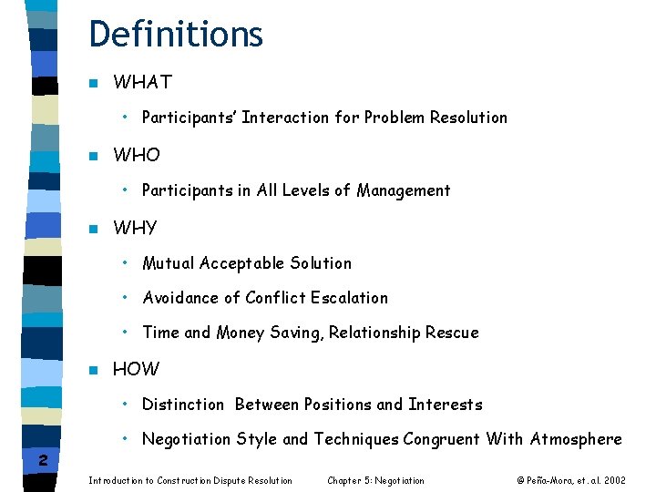 Definitions n WHAT • Participants’ Interaction for Problem Resolution n WHO • Participants in