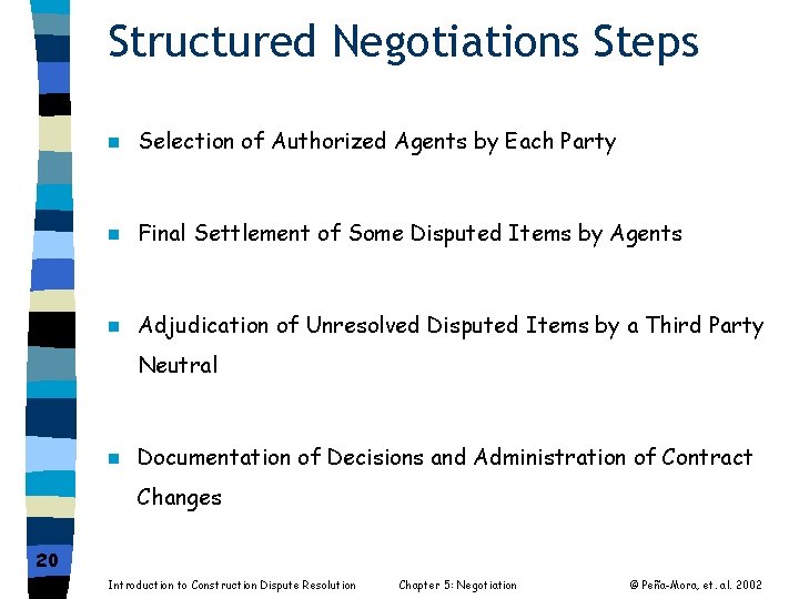 Structured Negotiations Steps n Selection of Authorized Agents by Each Party n Final Settlement