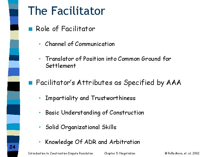 The Facilitator n Role of Facilitator • Channel of Communication • Translator of Position