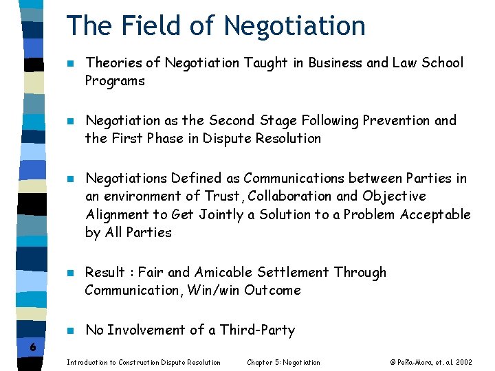 The Field of Negotiation n Theories of Negotiation Taught in Business and Law School