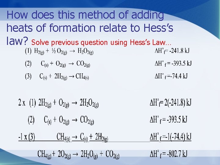How does this method of adding heats of formation relate to Hess’s law? Solve