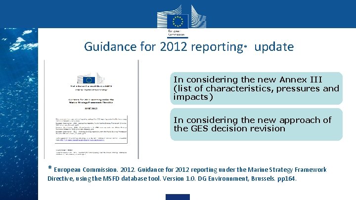 Guidance for 2012 reporting* update In considering the new Annex III (list of characteristics,