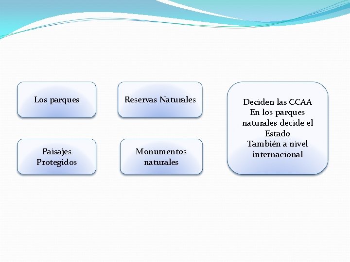 Los parques Reservas Naturales Paisajes Protegidos Monumentos naturales Deciden las CCAA En los parques