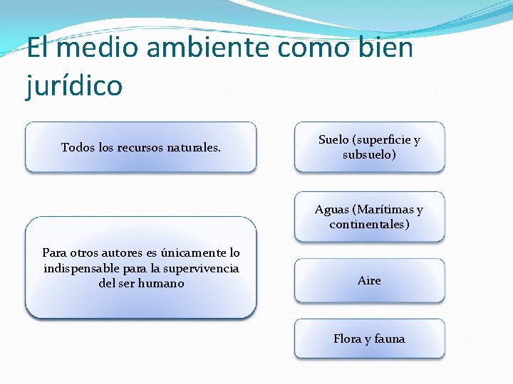 El medio ambiente como bien jurídico Todos los recursos naturales. Suelo (superficie y subsuelo)