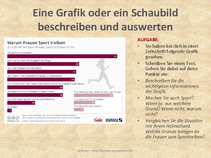 Eine Grafik oder ein Schaubild beschreiben und auswerten AUFGABE: • Sie haben kürzlich in