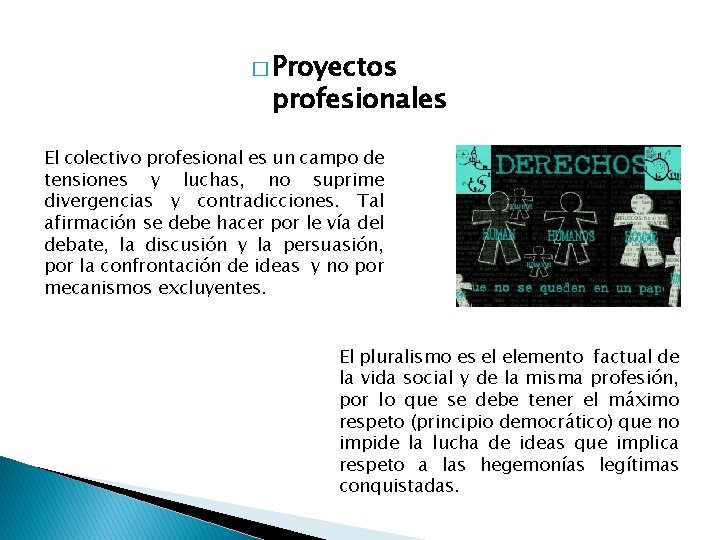 � Proyectos profesionales El colectivo profesional es un campo de tensiones y luchas, no