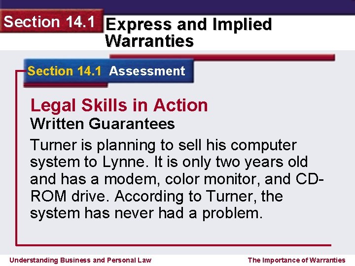 Section 14. 1 Express and Implied Warranties Section 14. 1 Assessment Legal Skills in
