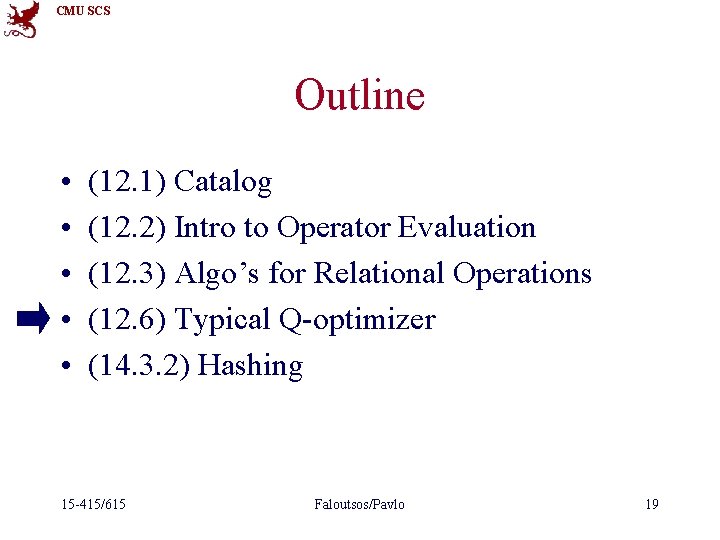 CMU SCS Outline • • • (12. 1) Catalog (12. 2) Intro to Operator