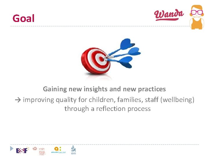 Goal Gaining new insights and new practices → improving quality for children, families, staff