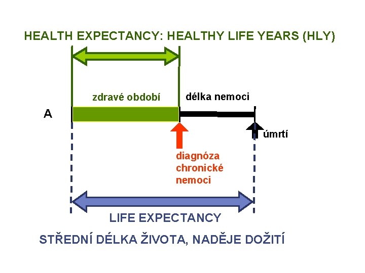 HEALTH EXPECTANCY: HEALTHY LIFE YEARS (HLY) zdravé období délka nemoci A úmrtí diagnóza chronické