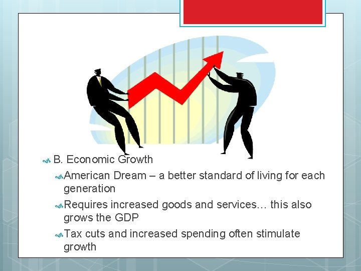  B. Economic Growth American Dream – a better standard of living for each