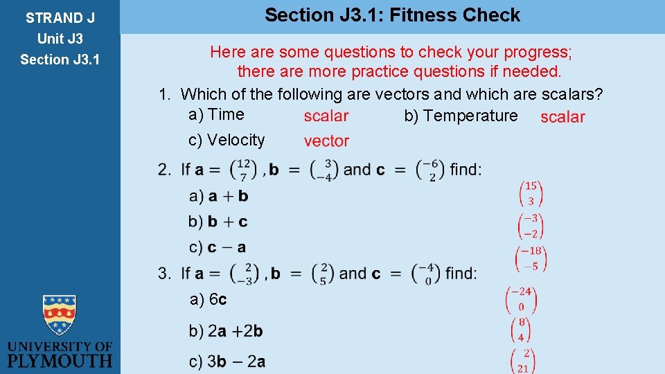 STRAND J Unit J 3 Section J 3. 1: Fitness Check Here are some