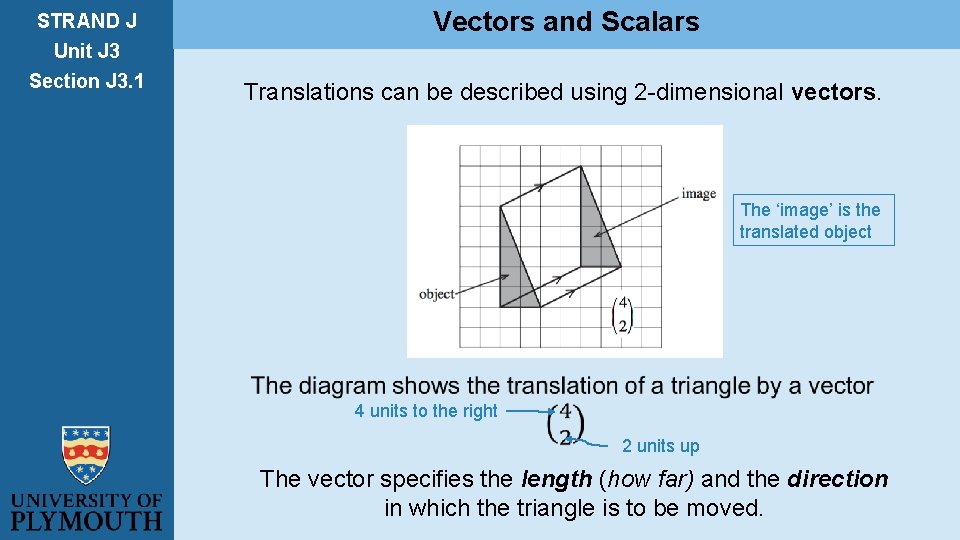 STRAND J Unit J 3 Vectors and Scalars Section J 3. 1 Translations can