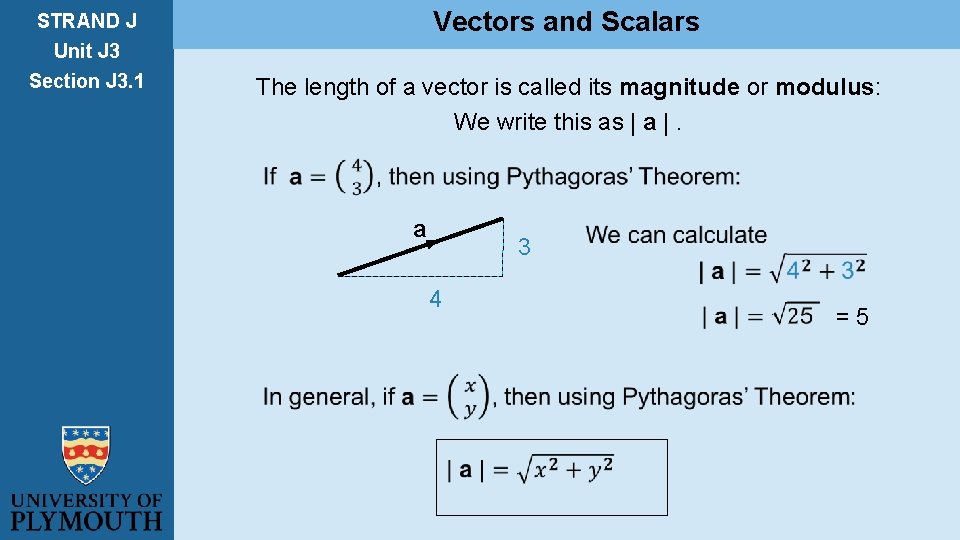 STRAND J Unit J 3 Vectors and Scalars Section J 3. 1 The length