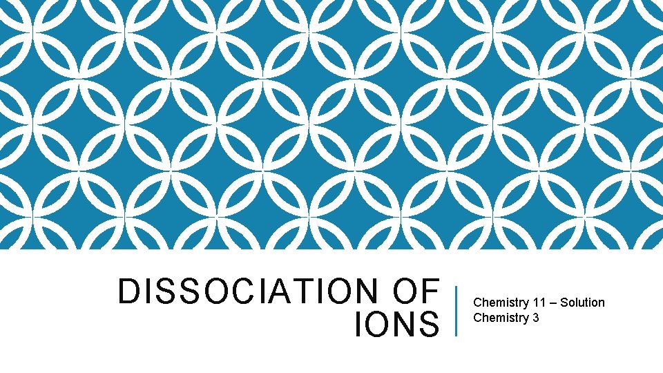 DISSOCIATION OF IONS Chemistry 11 – Solution Chemistry 3 