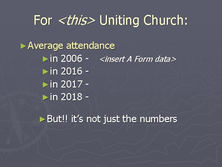 For <this> Uniting Church: ► Average attendance ► in 2006 - <insert A Form