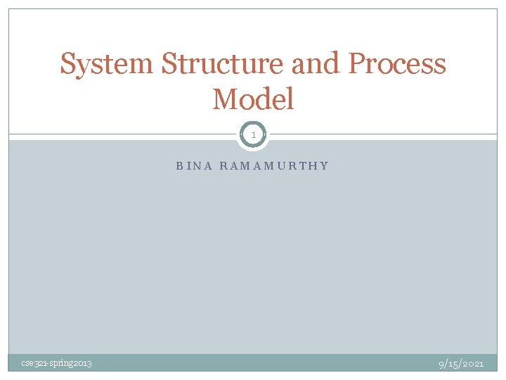 System Structure and Process Model 1 BINA RAMAMURTHY cse 321 -spring 2013 9/15/2021 