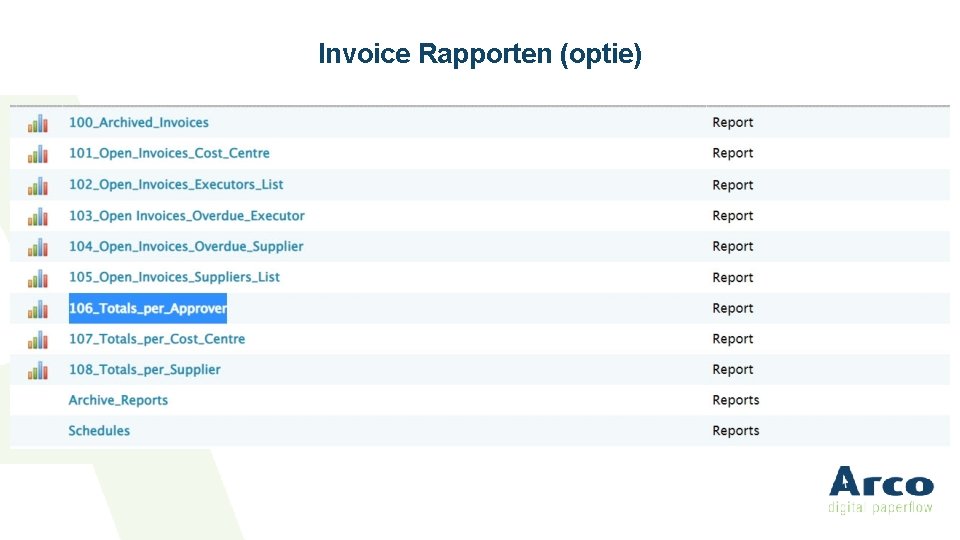 Invoice Rapporten (optie) 